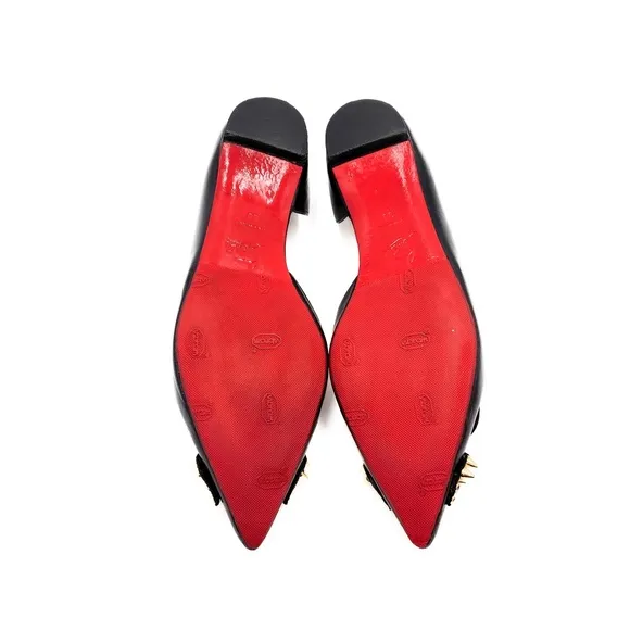 Christian Louboutin Black Leather Spike Studded Pointed Toe Flats Shoes EU 38