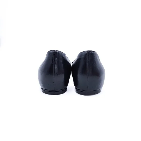 Christian Louboutin Black Leather Spike Studded Pointed Toe Flats Shoes EU 38