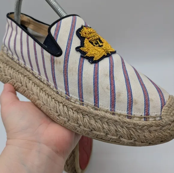 Christian Louboutin Red White Blue Striped Canvas Espadrilles 39