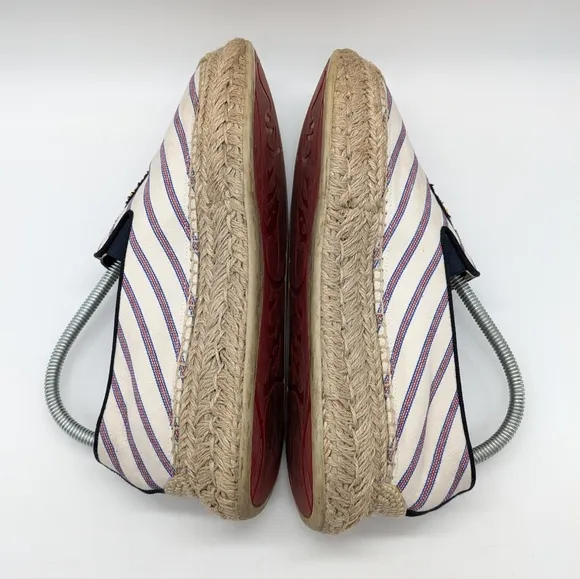 Christian Louboutin Red White Blue Striped Canvas Espadrilles 39