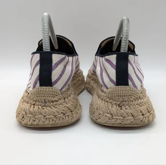 Christian Louboutin Red White Blue Striped Canvas Espadrilles 39