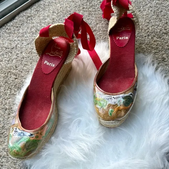 Christian Louboutin Stylish Espadrille Wedges Size 38.5