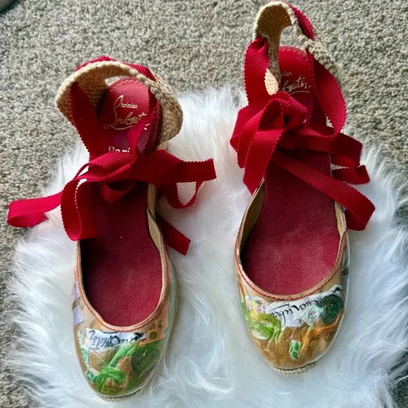 Christian Louboutin Stylish Espadrille Wedges Size 38.5