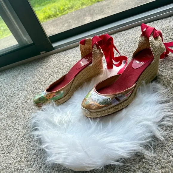 Christian Louboutin Stylish Espadrille Wedges Size 38.5