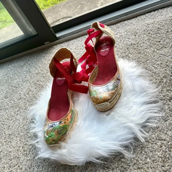 Christian Louboutin Stylish Espadrille Wedges Size 38.5