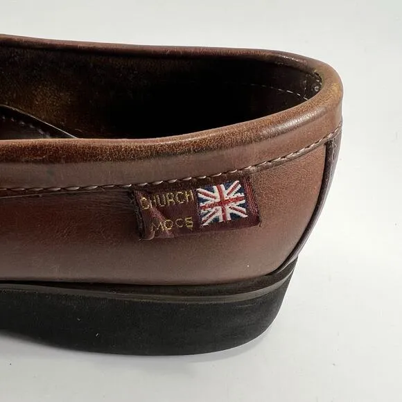 Church’s Loafers Slip On Mocs UK Size 8.5, US Size 9.5 Brown Leather Vibram Sole