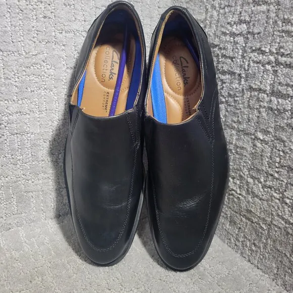 Clarks Collection Men's Size 9.5W US Black Leather Comfort Slip-On Loafers 15770