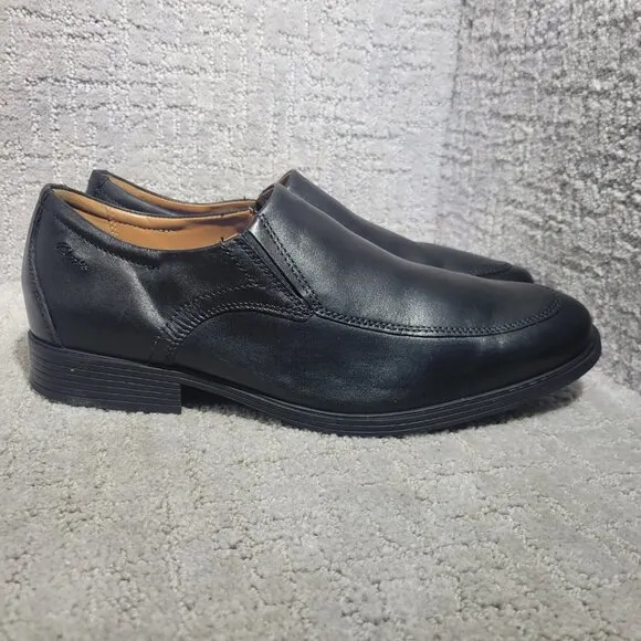 Clarks Collection Men's Size 9.5W US Black Leather Comfort Slip-On Loafers 15770