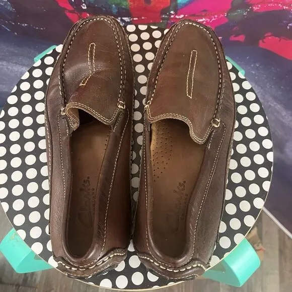Clarks England Leather Driving Loafers Moccasin Mens 9.5 M Mansell Casual #87706