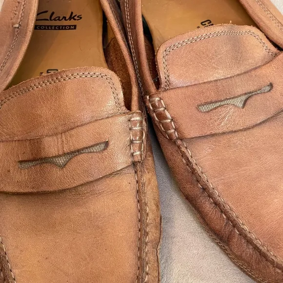CLARKS Hamilton Leather Camel Color Ortholite Loafers - Men’s Size 9.5 M