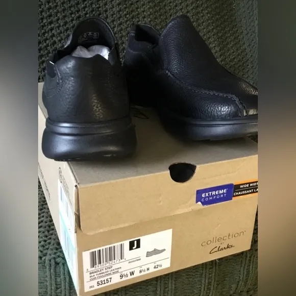 Clarks Men’s Bradley Step Slip On Loafers, Black, Tumble Leather; Size 9.5W