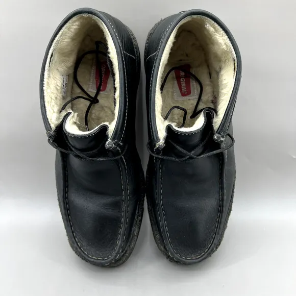 Clarks Originals Wallabee Ankle Boots Men Size 8 M Black Leather Fur Lined Shoes