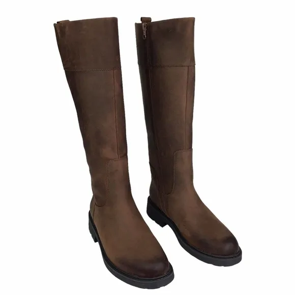 Clarks Orinocco 2 HI, Brown Zip Leather Riding Boots Women's 6B Waterproof