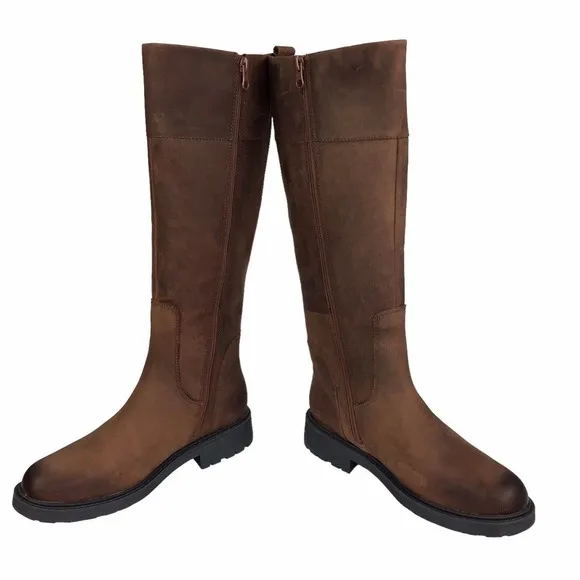 Clarks Orinocco 2 HI, Brown Zip Leather Riding Boots Women's 6B Waterproof