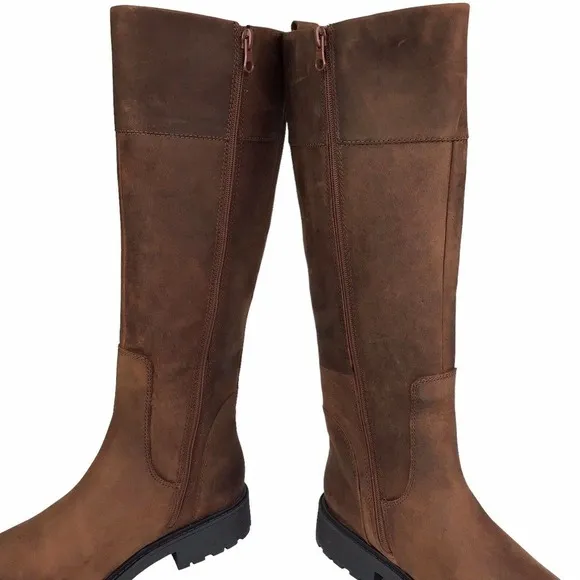 Clarks Orinocco 2 HI, Brown Zip Leather Riding Boots Women's 6B Waterproof