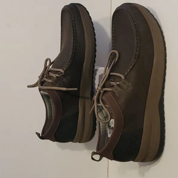 Clarks Wellman Moc Brown Leather Lace-Up Round Toe Loafers Shoes Size 10M NWOT'S