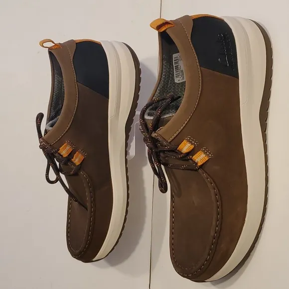 Clarks Wellman Moc Brown Leather Lace-Up Round Toe Loafers Shoes Size 10M