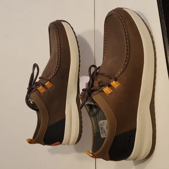 Clarks Wellman Moc Brown Leather Lace-Up Round Toe Loafers Shoes Size 10M