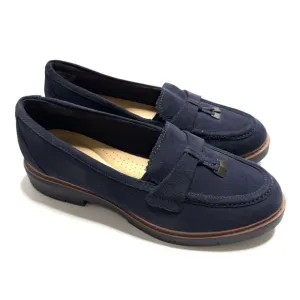 Clarks Westlynn Bella Navy Suede Womens Leather Lug Sole Loafers Size 11 New!