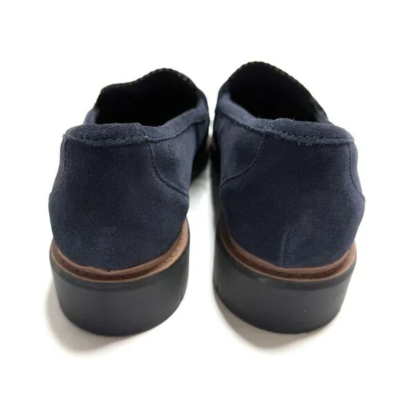 Clarks Westlynn Bella Navy Suede Womens Leather Lug Sole Loafers Size 11 New!