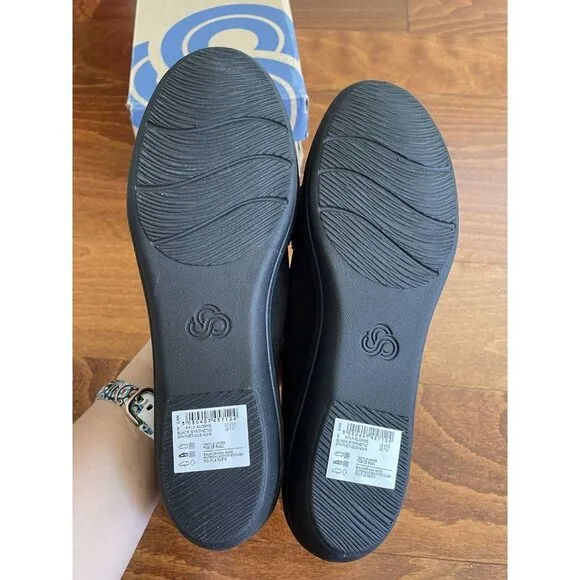 Clarks Womens Ayla Sloane Black Cloudsteppers Slip On Comfort Flats NEW size 7 W