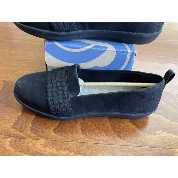 Clarks Womens Ayla Sloane Black Cloudsteppers Slip On Comfort Flats NEW size 7 W