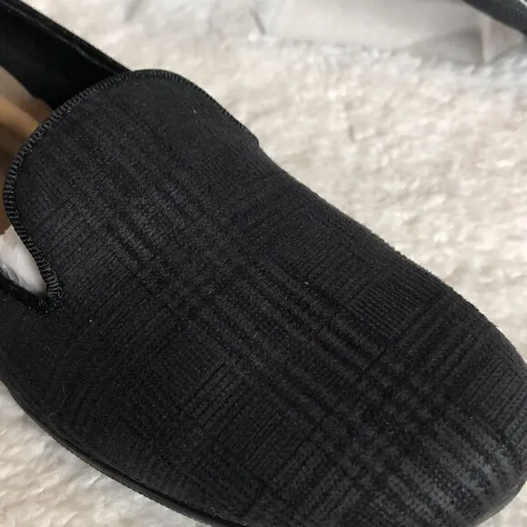 CLARKS SARA POPPY WOMENS SLIP ON SMOKING LOAFERS BLACK PLAID SIZE 6.5