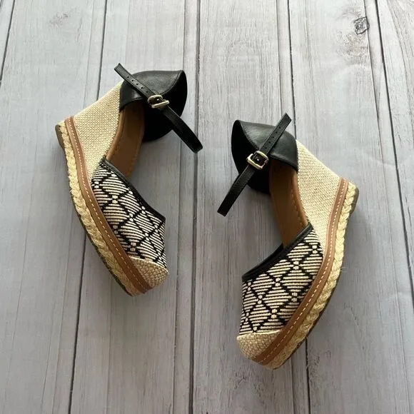 Clee 6 Black Tan Raffia Wedge Espadrilles