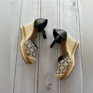Clee 6 Black Tan Raffia Wedge Espadrilles