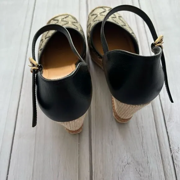 Clee 6 Black Tan Raffia Wedge Espadrilles