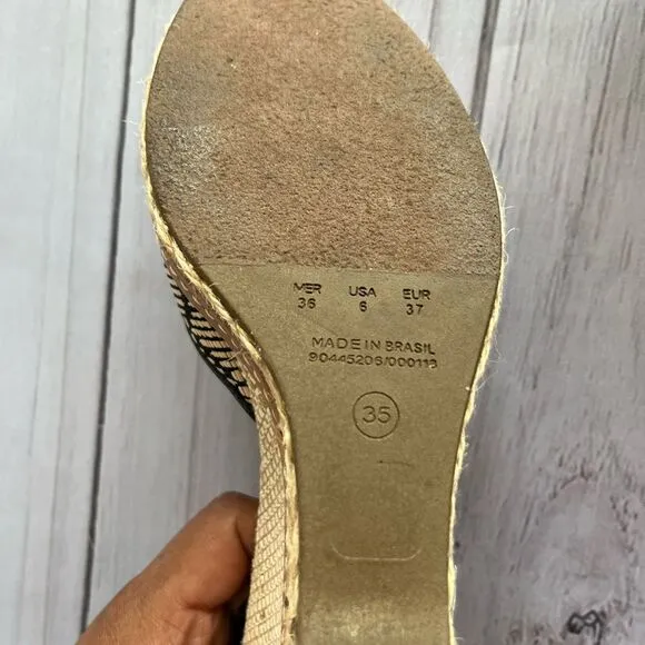 Clee 6 Black Tan Raffia Wedge Espadrilles