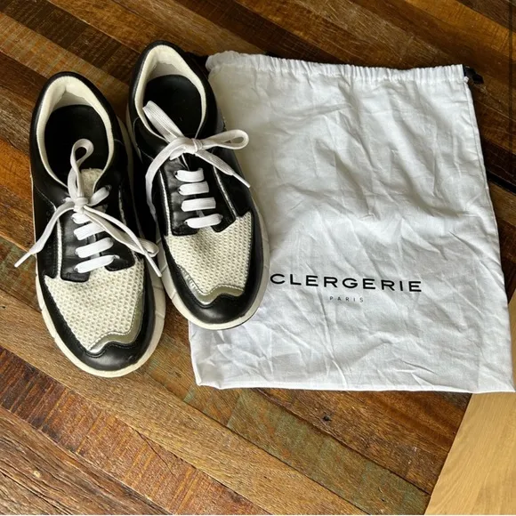 CLERGERIE Paris Affinite Sneakers in Black &amp; Silver, size 6.5