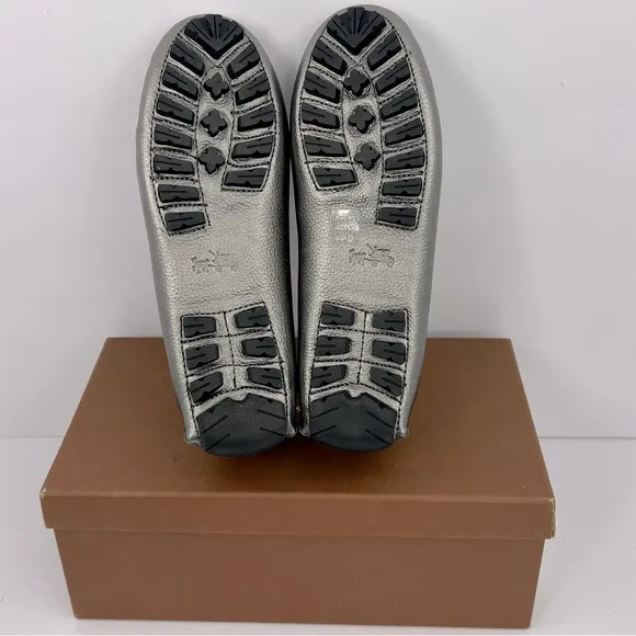 COACH AMBER METALLIC TUMBLED LOAFERS, UPPER LEATHER, GUNMETAL COLOR, SIZE 5.5 M