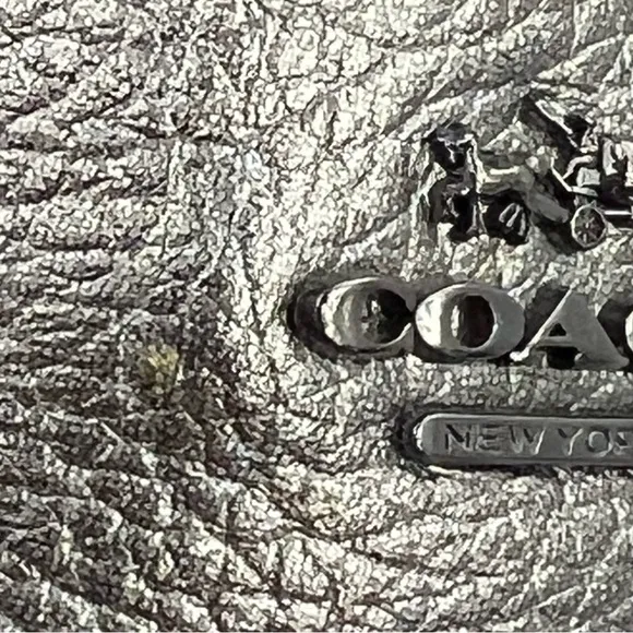 COACH AMBER METALLIC TUMBLED LOAFERS, UPPER LEATHER, GUNMETAL COLOR, SIZE 5.5 M