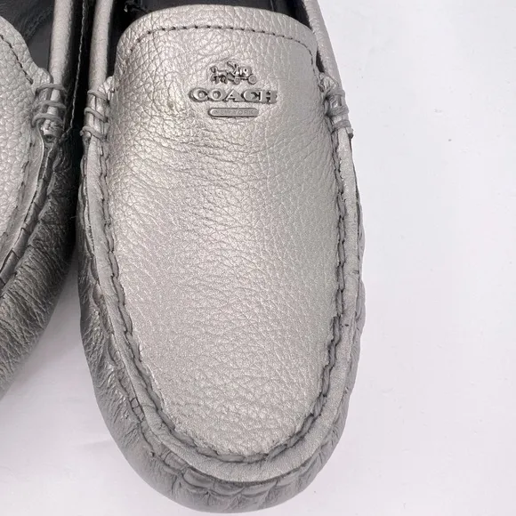 COACH AMBER METALLIC TUMBLED LOAFERS, UPPER LEATHER, GUNMETAL COLOR, SIZE 5.5 M