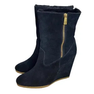 Coach Danee Black Suede Leather‎ Shearling Fur Lined Wedge Boots