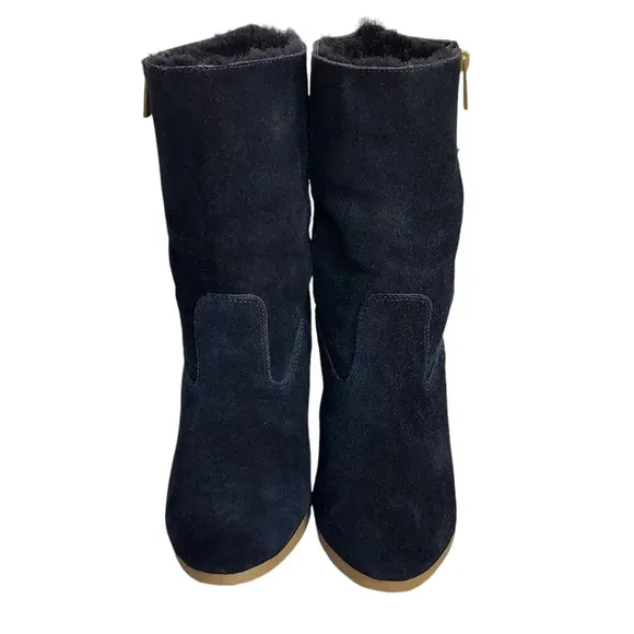 Coach Danee Black Suede Leather‎ Shearling Fur Lined Wedge Boots