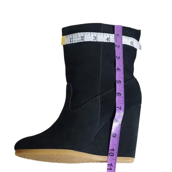 Coach Danee Black Suede Leather‎ Shearling Fur Lined Wedge Boots