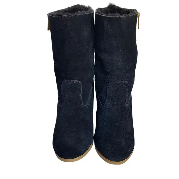 Coach Danee Black Suede Leather‎ Shearling Fur Lined Wedge Boots