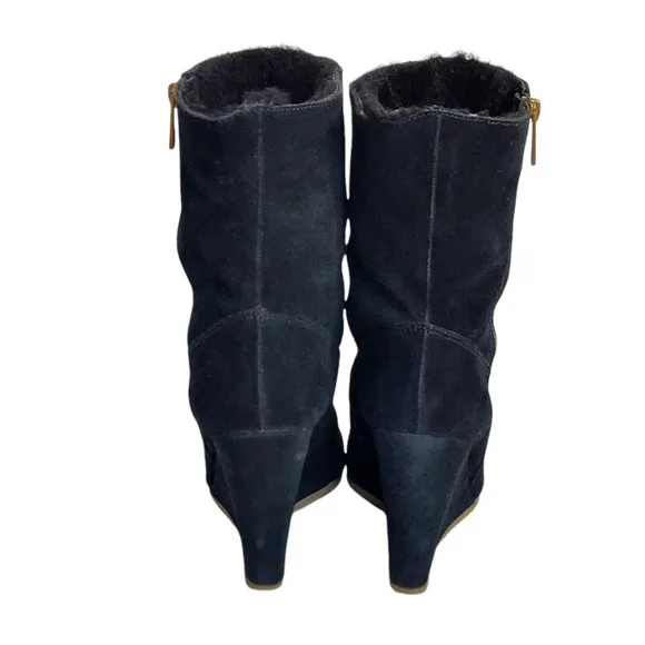 Coach Danee Black Suede Leather‎ Shearling Fur Lined Wedge Boots