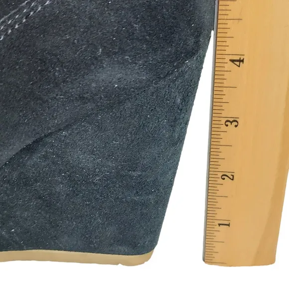 Coach Danee Black Suede Leather‎ Shearling Fur Lined Wedge Boots