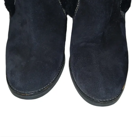 Coach Jordana Fur Lined Suede Boots Black C Logo Embossed Wedge Boot Size 11
