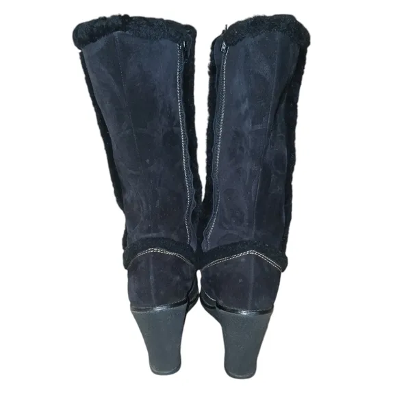 Coach Jordana Fur Lined Suede Boots Black C Logo Embossed Wedge Boot Size 11