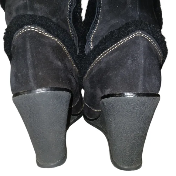 Coach Jordana Fur Lined Suede Boots Black C Logo Embossed Wedge Boot Size 11
