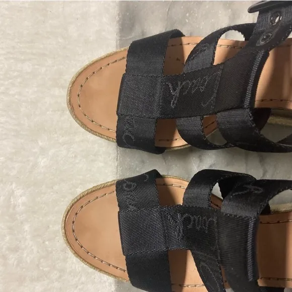 Coach Maryanne Wedge Espadrilles Sz 10 Black Tan Open Toe Strappy