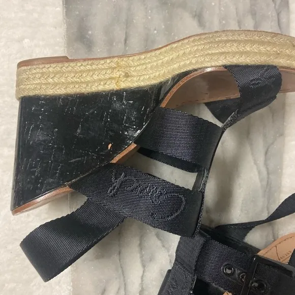 Coach Maryanne Wedge Espadrilles Sz 10 Black Tan Open Toe Strappy