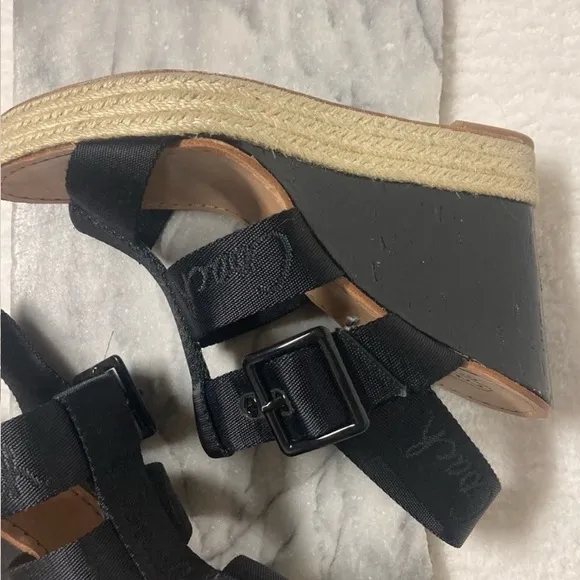 Coach Maryanne Wedge Espadrilles Sz 10 Black Tan Open Toe Strappy