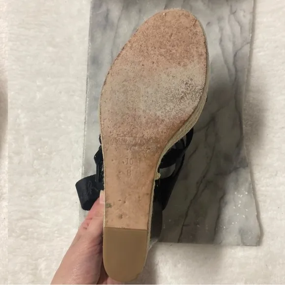 Coach Maryanne Wedge Espadrilles Sz 10 Black Tan Open Toe Strappy