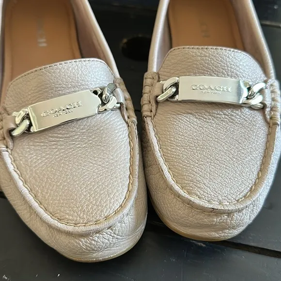COACH Olive Pebble Grain Leather Loafer - Grey Birch