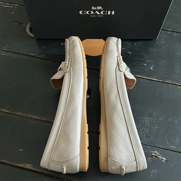 COACH Olive Pebble Grain Leather Loafer - Grey Birch